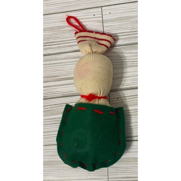 Vintage Knit Christmas Sock Ornament Felt Stuffed with Batting 1950's - Picture 4 of 5